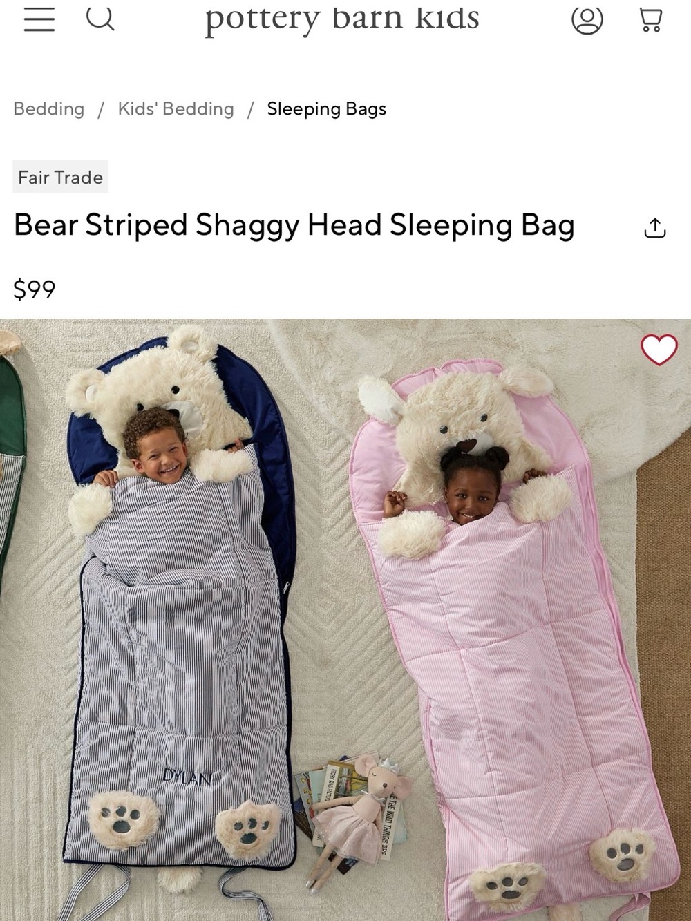 Pottery Barn Kids Plush Bear Children's Sleeping Bag - Navy Blue and White - Picture 5 of 5